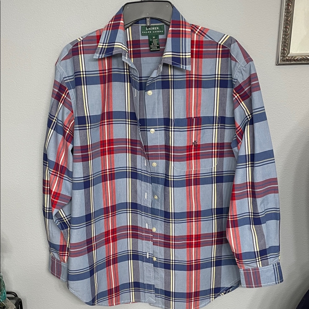 NWOT Lauren Ralph Lauren Red and Blue Plaid Button Down Shirt M